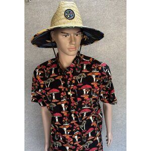 Massive Men's XL Shirt Mushrooms 100% Cotton Short Button Black Orange Red GUC